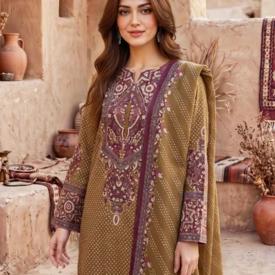 Alkaram 3 Piece Khaddar Suit Printed Unstitched