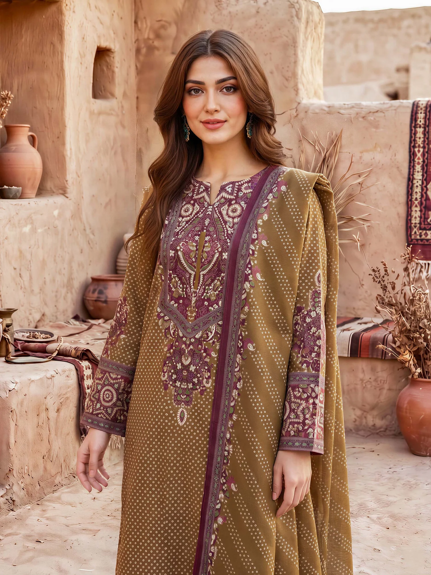 Alkaram 3 Piece Khaddar Suit Printed Unstitched